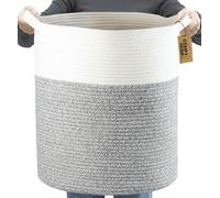COMFY-HOMI XXL Large Laundry Basket with Handles Blanket Baskets Living Room|Woven Cotton Rope Decorative Basket Laundry Hamper Baby Basket Nursery Dog Toy Storage Organizer Bin-16”x18”-White Grey
