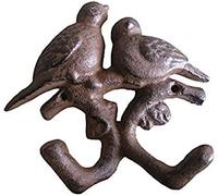 Comfy Hour Antique and Vintage Animal Collection Cast Iron Double Birds Two Key Coat Hooks Wall Hanger Clothes Rail Set, Heavy Duty, Rustic Recycled