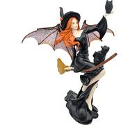 Comfy Hour Fairyland Collection 9” Dark Fairy Witch On Magic Broom with Black Cat Figurine, Halloween Theme Gift, Home Decoration and Collectibles, Polyresin