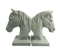 Comfy Hour Farmhouse Collection 5" x 7", Set of 2, Horse Head Art Bookends, 1 Pair, Antique Style, Heavy Weight, White, Polyresin