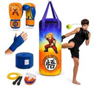 Comfy Kids Punching Bag Kit with Boxing Gloves - Junior MMA, Muay Thai & Karate Training Set, Hanging Punch Bag for Boys & Girls (Yellow/Blue, With Gloves size 6oz)