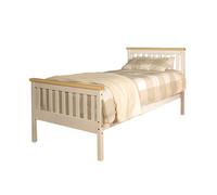 Comfy Living 3ft Single Atlantis Style Wooden Pine Bed Frame in White with Caramel Bar