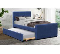 Comfy Living 3ft Single Fabric Bed Frame With Trundle Bed in Grey Pink Brown Or Denim - Blue