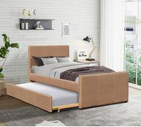 Comfy Living 3ft Single Fabric Bed Frame With Trundle Bed in Grey Pink Brown Or Denim - Brown