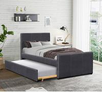 Comfy Living 3ft Single Fabric Bed Frame With Trundle Bed in Grey Pink Brown Or Denim - Grey