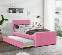 Comfy Living 3Ft Single Fabric Bed Frame With Trundle Bed In Pink