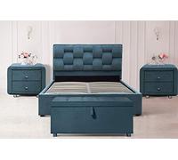 Comfy Living 4ft6 Double Plush Velvet Weaved Headboard Storage Duck Egg Blue Ottoman Bedframe Bedsides Blanket Box (No Bed Side Tables Or A Blanket Box, No Mattress)