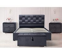 Comfy Living 5ft King Size Plush Velvet Weaved Headboard Storage Ottoman Grey Bedframe Bedsides Blanket Box (No Bed Side Tables Or A Blanket Box, No Mattress)