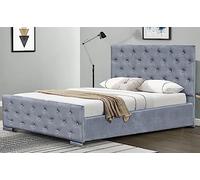 Comfy Living Brushed Velvet Diamante Chesterfield Upholstered Bed In Grey (4ft6 Double, No Mattress)