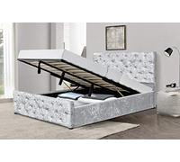 Comfy Living Crushed Velvet Diamante Chesterfield Ottoman Bed In Silver (5ft King Size, No Mattress)