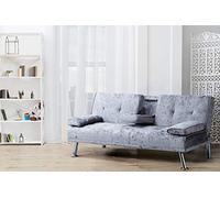 Comfy Living Italian Style Luxury Sofa Bed with Drink Cup Holder Table Crush Velvet 4 Colours (Steel)