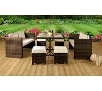 Comfy Living Ltd 7 Piece Rattan Garden Furniture Set - 2 Sofas, 4 Stools & Dining Table in Brown Comfy Living Ltd Brown