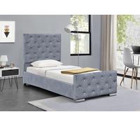 Comfy Living Ltd Grey Brushed Velvet Diamante Chesterfield Upholstered Bed | Size: Double Comfy Living Ltd Grey Double