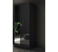 Comfy Living Ltd Modern High Gloss 2 Door Wardrobe With Mirror in Black Comfy Living Ltd Black
