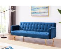 Comfy Living Ltd Plush Velvet Sofa Bed In Various Colours With Gold Metal Legs in Blue Comfy Living Ltd Blue