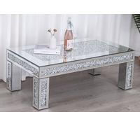 Comfy Living Ltd Rectangular Diamond Mirror Crystal Coffee Table in Silver Comfy Living Ltd Silver