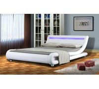 Comfy Living Mallorca Faux Leather LED Bed Frame - Modern & Illuminating Feature for Your Stylish Bedroom - White - 5ft