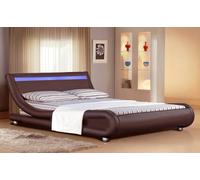 Comfy Living Mallorca Faux Leather LED Bed Frame - Modern & Illuminating Feature for Your Stylish Bedroom - Chocolate - 5ft
