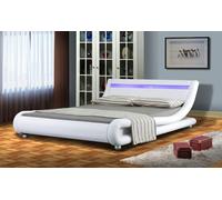 Comfy Living Mallorca Faux Leather LED Bed Frame - Modern & Illuminating Feature for Your Stylish Bedroom - White - 4ft6