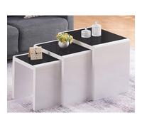 Comfy Living Nest of 3 White Tables with Black Tempered Glass Top, 90cm x 60cm x 40cm