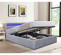 Comfy Living Prado Fabric Gas Lift Ottoman Bedframe With LED Strip - Light Grey - 4ft6