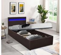 Comfy Living Prado Faux Leather Gas Lift Ottoman Bedframe With LED Strip - Brown - 4ft