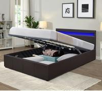 Comfy Living Prado Faux Leather Gas Lift Ottoman Bedframe With LED Strip - Brown - 5ft