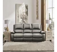 Comfy Living Reclining Faux Leather Sofa In Light Grey 3 Seater Sofa