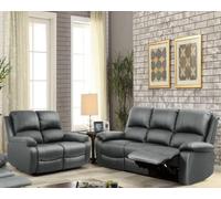 Comfy Living Reclining Faux Leather Sofa Set In Dark Grey - 3 Piece, 2 Piece