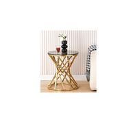 Comfy Living Round Metal Side/End Table In Gold Or Silver With Tinted Glass Tempered Top (Gold)