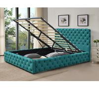 Comfy Living Tufted Fabric Gas Lift Ottoman Bed Frame, 3ft, 4ft6, or 5ft Grey Green Bedroom - Green - Double