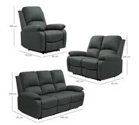 Comfy Living Venice Reclining Luxury Fabric Sofa Set - Dark Grey - 3+2+1 Piece Set