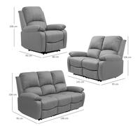 Comfy Living Venice Reclining Luxury Fabric Sofa Set - Light Grey - 3+2+1 Piece Set