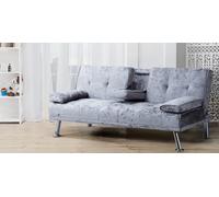 Comfy Living Verona Crushed Velvet Sofa Bed with Drink Cup Holder - Steel