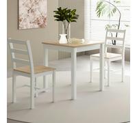 Comfy Living Wooden Dining Table Set 2 or 4 Chairs Various Colours Kitchen Dining Furniture - Table + 2 Chairs - White With Natural Top