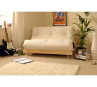 Comfy Living Wooden Futon sofa bed frame with a Standard Mattress - Choc/Cream - 4ft6