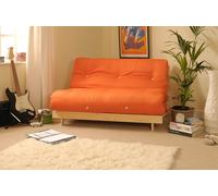 Comfy Living Wooden Futon sofa bed frame with a Standard Mattress - Orange - 4ft6