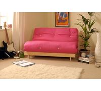 Comfy Living Wooden Futon sofa bed frame with a Standard Mattress - Pink - 4ft6
