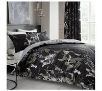 Comfy MARBLE Bed Set with Duvet Cover and Pillow Cases, Polyester-Cotton, Black, King