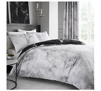 Comfy MARBLE Bed Set with Duvet Cover and Pillow Cases, Polyester-Cotton, White, Single