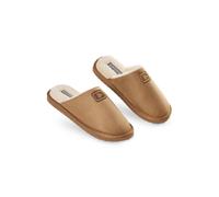 Dunlop Mens Slippers Open Back, Comfy Memory Foam Men Slippers with Rubber Sole, Indoor Outdoor Anti Slip House Shoes Comfort Plush, Gifts for Men (Tan, 7 UK, numeric_7)