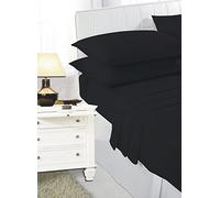 Comfy Nights Luxury Plain Dyed Pollycotton Sheet Set (Fitted Sheet, Flat Sheet & Pillow Pair) (King, Black)