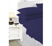 Comfy Nights Luxury Plain Dyed Pollycotton Sheet Set (Fitted Sheet, Flat Sheet & Pillow Pair) (Single, Navy Blue)