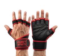 Comfy Open Gym Gloves for Men & Women Padded Weight Lifting Gloves with Wrist Support for Anti-Sweat Gym Accessories Strong-Grip Fingerless Workout Gloves for Men & Women (Black/Red, Large)