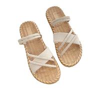 Comfy Open Toe Flat Sandals for Women Leisure Dragon Summer Weaving Flat Lightweight Breath Ap With Breathable One Shoe Sliders Womens Size 9 UK Slippers Funny Women 7 (Beige, 39)
