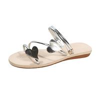 Comfy Open Toe Flat Sandals for Women UK Fashion Spring And Summer Women Slippers Flat Bottom Light Toe Breathable Solid Color Heart Shape Solid Color Size 5 Slippers for Green (Silver,7)