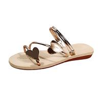 Comfy Open Toe Flat Sandals for Women UK Fashion Spring And Summer Women Slippers Flat Bottom Light Toe Breathable Solid Color Heart Shape Solid Color Size 5 Slippers for Green (Gold,5.)