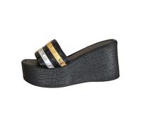 Comfy Orthopedic Chunky Sandals for Women Women's One Slope with Thick Bottom Fashion Sandals Summer Denim Head Slippers Gold for Woman Sandal Shoes Size 7 (Black,36)