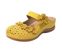 Comfy Orthopedic Flatform Sandals for Women Ladies Ladies Sandals Slippers Plus Size Retro Flat Bottom Round Head Black Sandles Wide Fit for (Yellow,36)