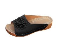 Comfy Orthopedic Wedge Sandals Sliders for Women Women's New Foreign Trade Sandals Lazy People A Flat Bottom One Beach Slippers Slider Slippers Black Womens Funny Size 7 (Black,40)